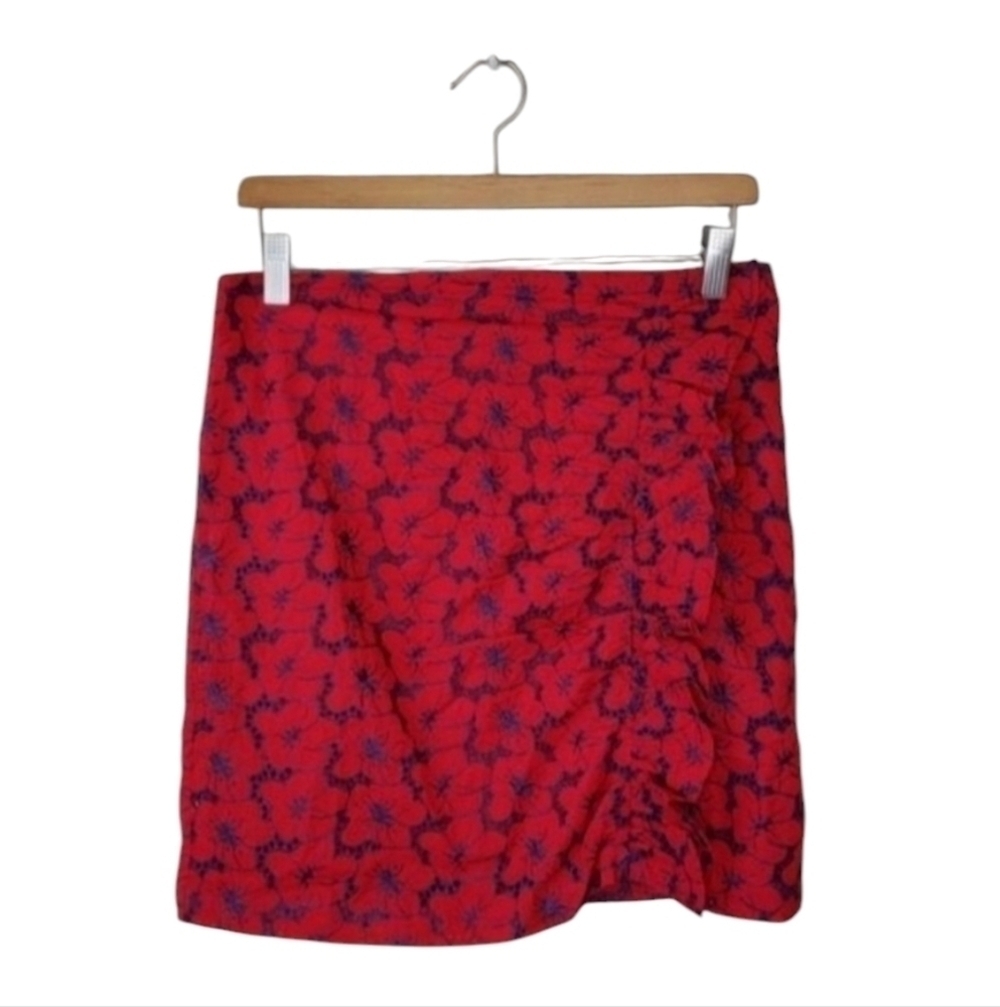 Jun & Ivy Red Floral Eyelet Mini Skirt Size Medium Summer Spring 100% Cotton